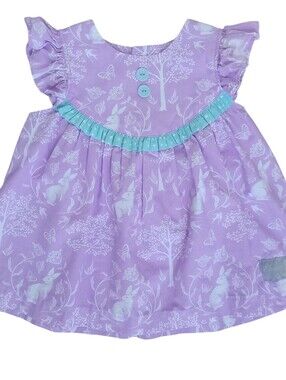 Eleanor Rose Girls White Bunny Floral Purple Tunic Top Blue Ruffle Trim Size 4-5